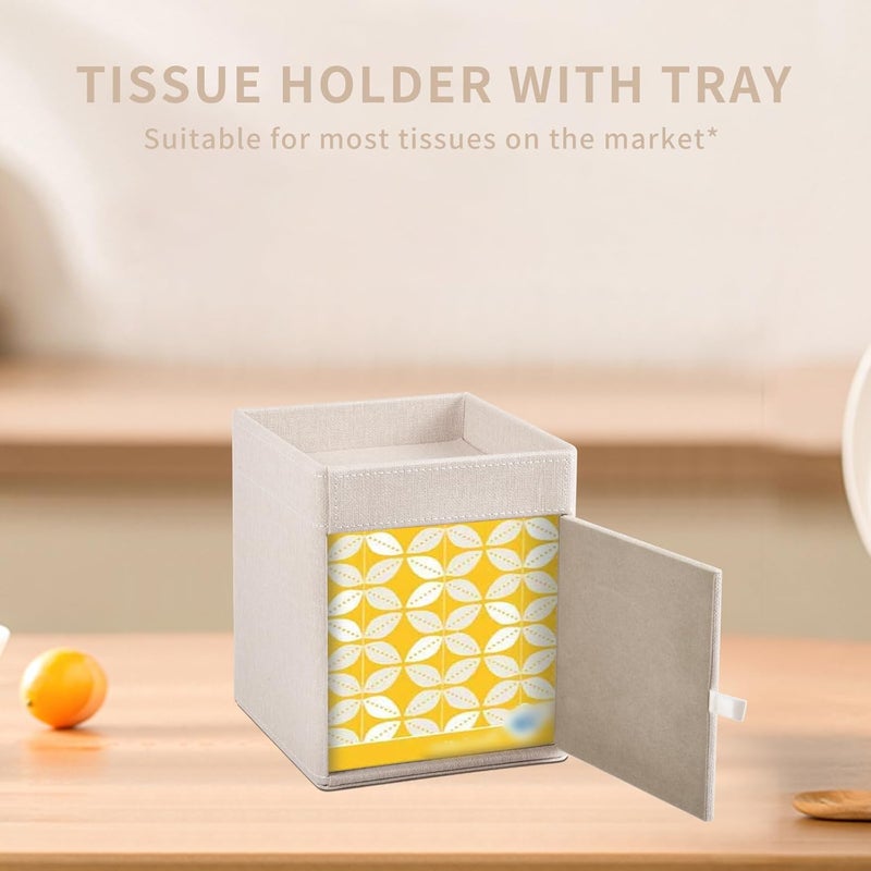 XNONE Tissue Box Cover with Storage Tray Square Tissue Box Holder PU Leather Facial Tissues Organizer Tray for Bathroom Vanity Bedroom Office Car,Stylish Napkin Caddy Decorative Organizer,Beige - Image 2